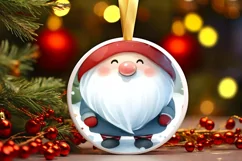 Round Christmas Ornament with Gnome PNG Product Image 2