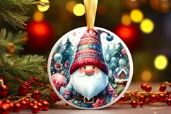 Round Christmas Ornament with Gnome PNG Product Image 3