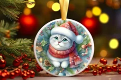 Cat Winter Scene Round Ornament Sublimation PNG Product Image 3