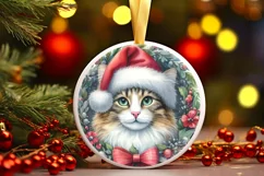 Cat Winter Scene Round Ornament Sublimation PNG Product Image 3