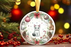 Cat Winter Scene Round Ornament Sublimation PNG Product Image 3