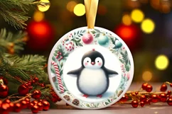Round Christmas Ornament with Penguin PNG Product Image 3