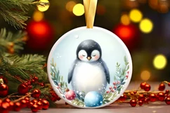 Round Christmas Ornament with Penguin PNG Product Image 3