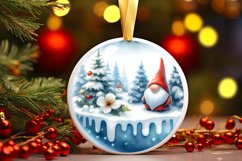 Winter Scene with Gnome Round Ornament Sublimation PNG Product Image 3
