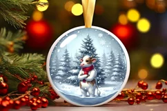 Colorful Winter Scene Cow Boy Round Ornament Sublimation PNG Product Image 3