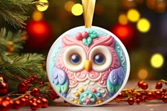 3D Christmas Owl Round Ornament Sublimation PNG Product Image 1