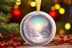 Round Winter Scene Ornament Sublimation PNG Product Image 1