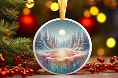 Round Winter Scene Ornament Sublimation PNG Product Image 1