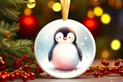Penguin Winter Scene Round Ornament Sublimation PNG Product Image 3