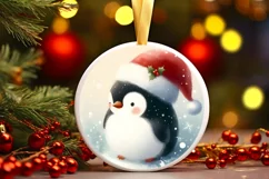 Penguin Winter Scene Round Ornament Sublimation PNG Product Image 1