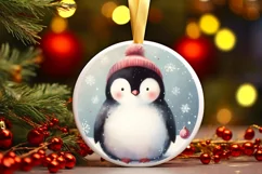 Penguin Winter Scene Round Ornament Sublimation PNG Product Image 1