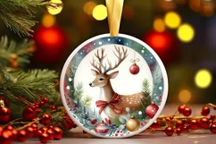 Round Christmas Ornament with Reindeer PNG Product Image 3