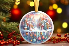 Colorful Winter Scene with Town Round Ornament Sublimation Product Image 1