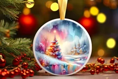Colorful Winter Scene with Town Round Ornament Sublimation Product Image 3
