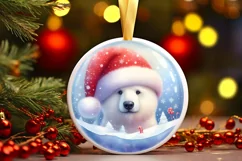 3D Winter Polar Bear Portrait with Santa Hat PNG Product Image 3