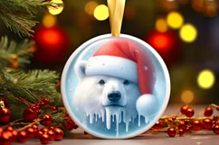 3D Winter Polar Bear Portrait with Santa Hat PNG Product Image 2