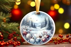 Winter Christmas Ball Scene with Forest Sublimation PNG Product Image 1