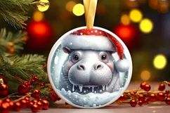 3D Round Hippo Portrait Sublimation PNG Product Image 3