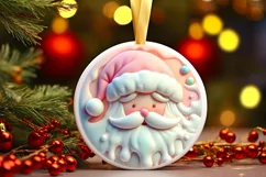 3D Santa Round Ornament Sublimation PNG Product Image 1