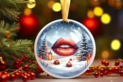 Winter Scene Sexy Lips Round Ornament Sublimation PNG Product Image 1