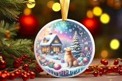 Winter Scene with Cow and Dog Round Ornament Sublimation PNG Product Image 1