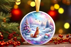 Winter Scene with Cow and Dog Round Ornament Sublimation PNG Product Image 3