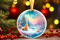Winter Scene with Cow and Dog Round Ornament Sublimation PNG Product Image 3