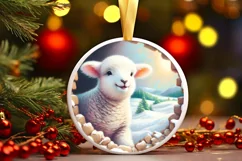 Snow Made Wall Lamb Smiling Round Ornament Sublimation PNG Product Image 1