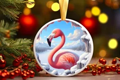 Round Snow Wall Flamingo Sublimation PNG Product Image 2