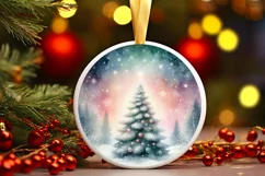 Pastel Christmas Tree Round Ornament Sublimation PNG Product Image 3
