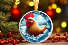Icy Wall Chicken Smiling Round Ornament Sublimation PNG Product Image 2