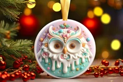 Pastel 3D Martzipan Christmas Owl Sublimation PNG Product Image 3