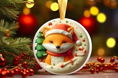 Winter Fox Round Ornament Sublimation PNG Product Image 3