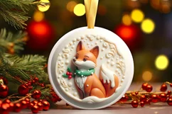 Winter Fox Round Ornament Sublimation PNG Product Image 3