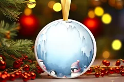Winter Scene with Penguins Round Ornament Sublimation PNG Product Image 1