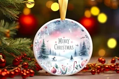 Colorful Winter Scene Merry Christmas Round Ornament Product Image 1