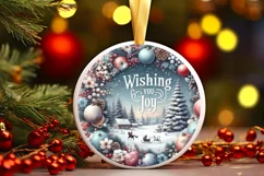 Winter Scene with Wishing You Joy Round Ornament Sublimation Product Image 1