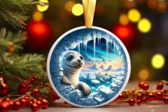 Winter Scene with Seal Ornament PNG Product Image 2