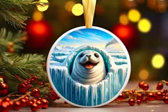 Melting Ice Wall Seal Smiling Round Ornament Sublimation PNG Product Image 1