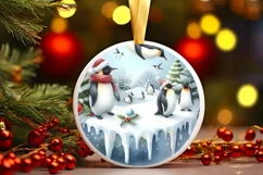 3D Round Penguins Watercolor Sublimation PNG Product Image 1