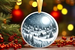 Winter Scene with Town Round Ornament Sublimation PNG Product Image 1
