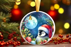 Christmas Penguin Round Ornament Sublimation PNG Product Image 3