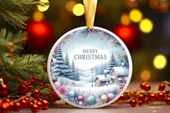 Colorful Winter Scene Merry Christmas Round Ornament Product Image 3