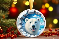 Snow Made Wall with Smiling Polar Bear Round Ornament Product Image 2