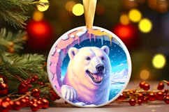 Snow Made Wall Polar Bear Smiling Round Ornament Sublimation Product Image 1