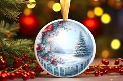 Winter Scene with Flowers Round Ornament Sublimation PNG Product Image 1