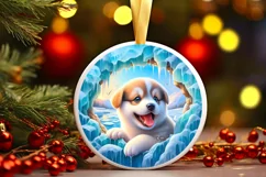 Icy Wall with Smiling Puppy Round Ornament Sublimation PNG Product Image 2