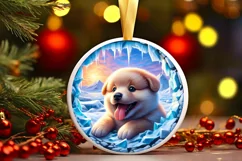 Icy Wall Puppy Smiling Round Ornament Sublimation PNG Product Image 2