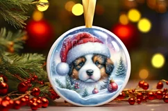 Winter Scene Puppy Portrait Digital Painting with Santa Hat Product Image 2