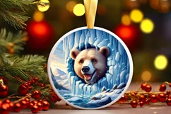 Icy Wall with Smiling Bear Round Ornament Sublimation PNG Product Image 1